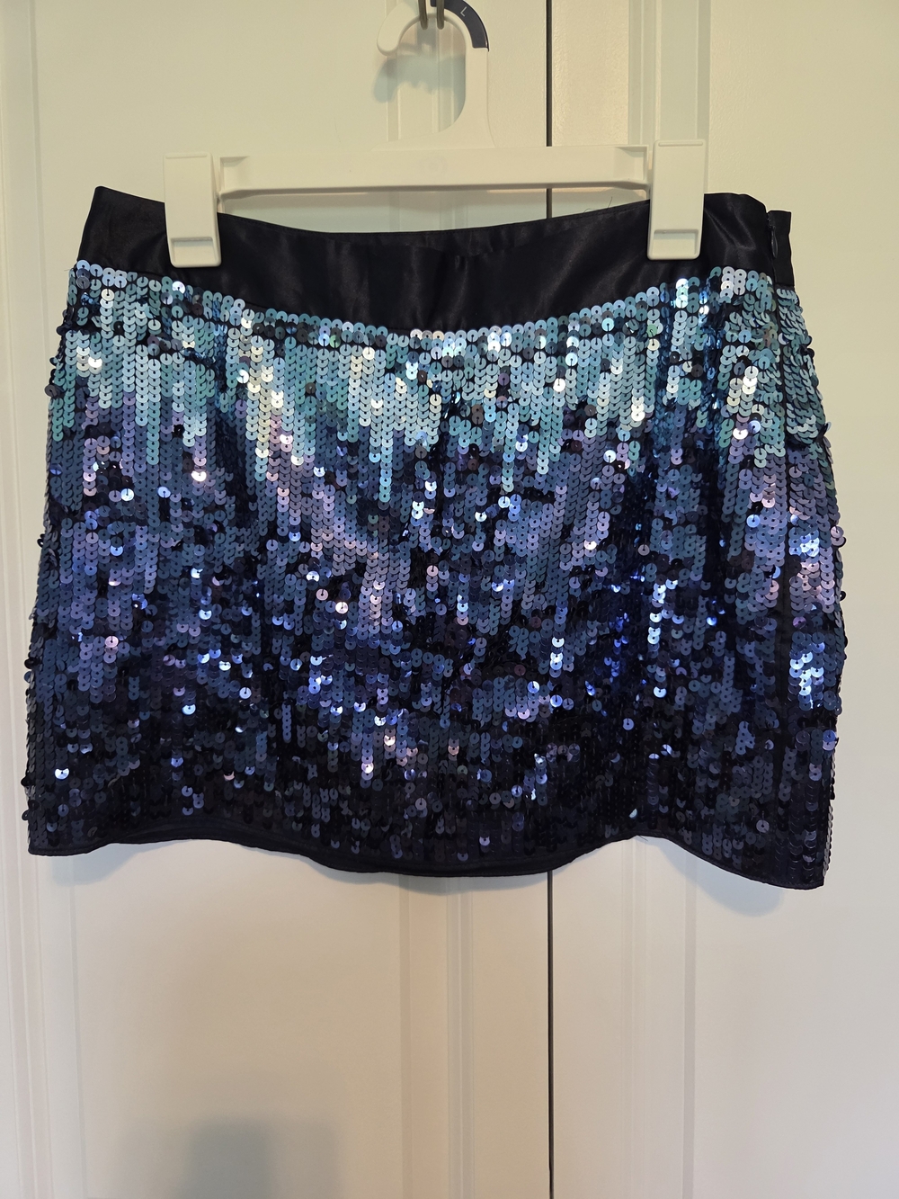 Express Iridescent Sequin Ombre Mini Skirt in Blue and Black